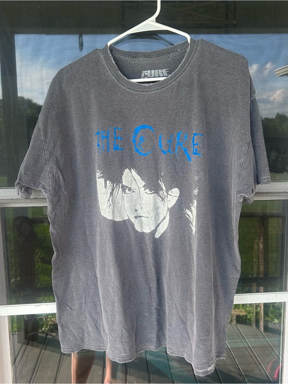 The Cure Robert Smith Portrait Graphic Tee Distressed Mineral Wash Band Shirt